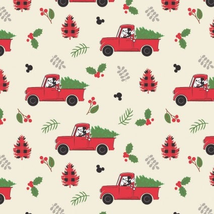 Mickey Rustic Christmas character fabric- Continuous Cuts- 100% Cotton - Licensed Fabric