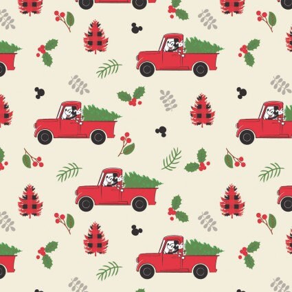 Mickey Rustic Christmas character fabric- Continuous Cuts- 100% Cotton - Licensed Fabric