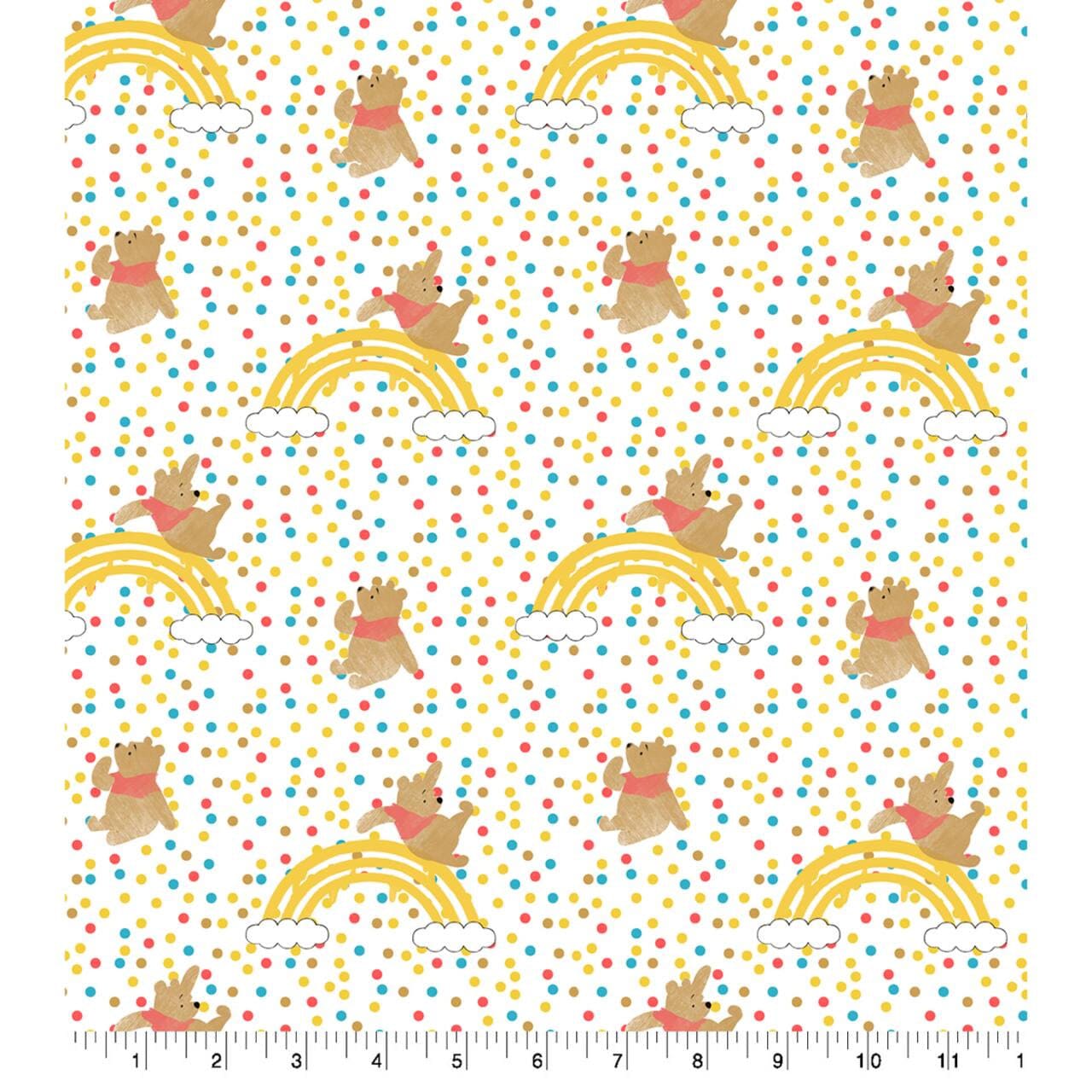 Winnie the Pooh Rainbow Jump Cotton Fabric- 100% Cotton - continuous cuts Licensed Fabric