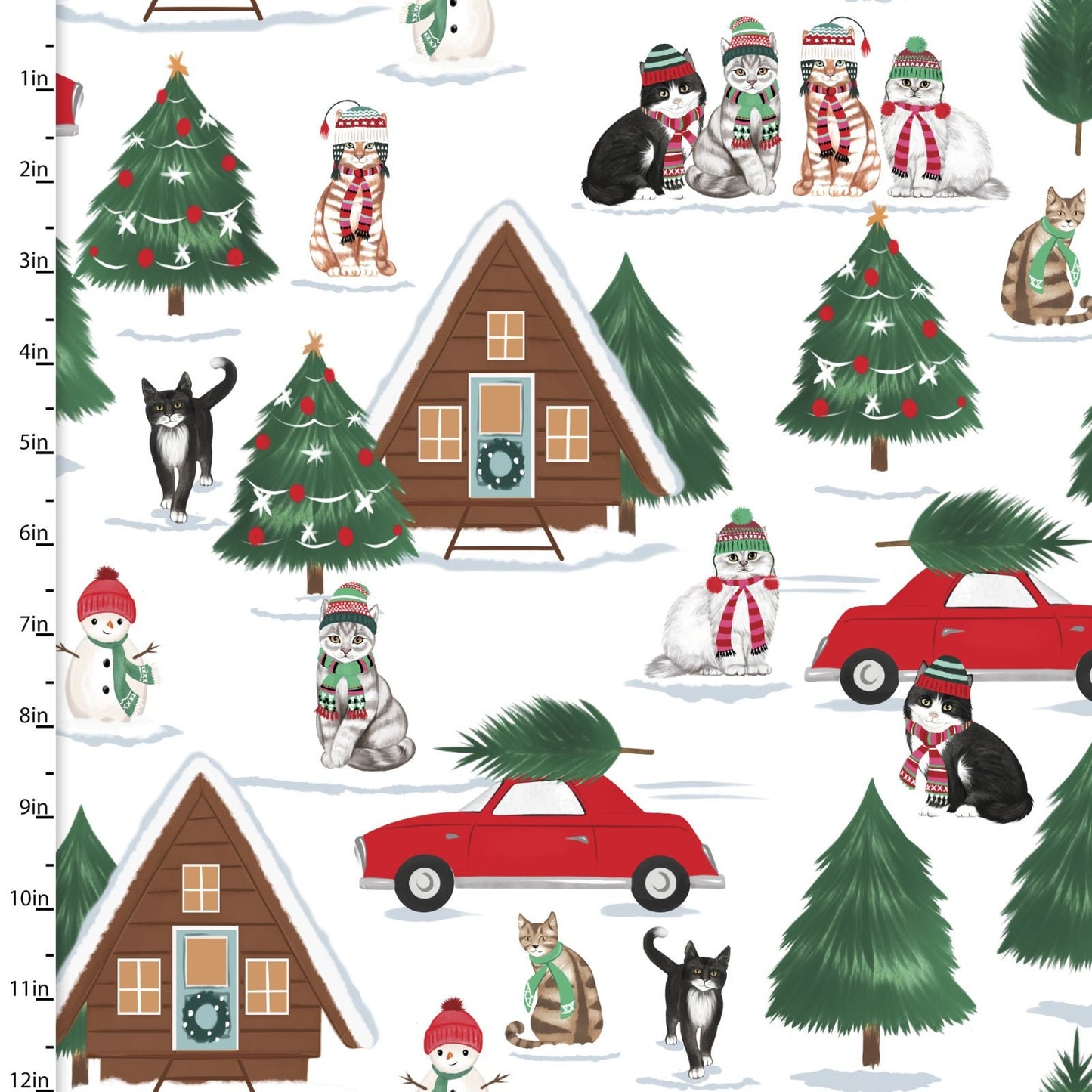 Santa Paws Christmas Fabric - Fat Quarters- 100% Cotton-by the 1/2 yard -3 Wishes Fabrics - 3W-Santa Paws 20756 White - Santa Paws Village