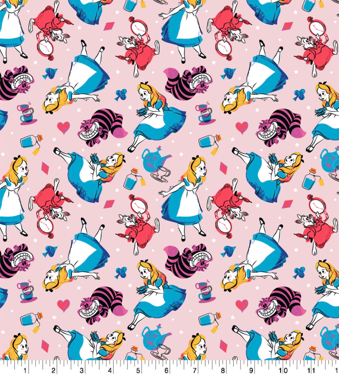 Alice in Wonderland - Cotton fabric- 1/4 yard, 1/2 yard- Fat Quarter - 100% Cotton -continuous cuts