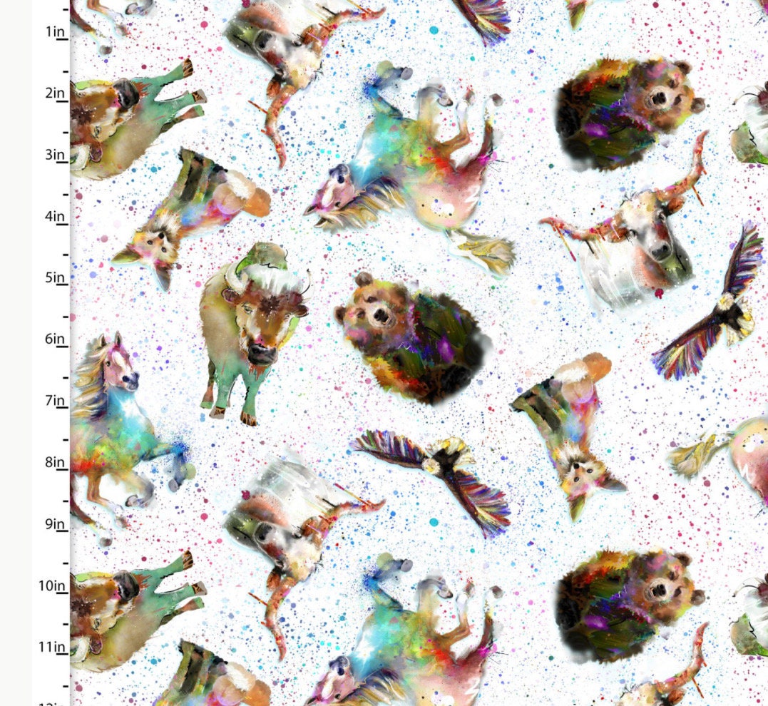 3W-Whimsical West 20273 White - Wild West Animals- 100% Cotton - Continuous cuts