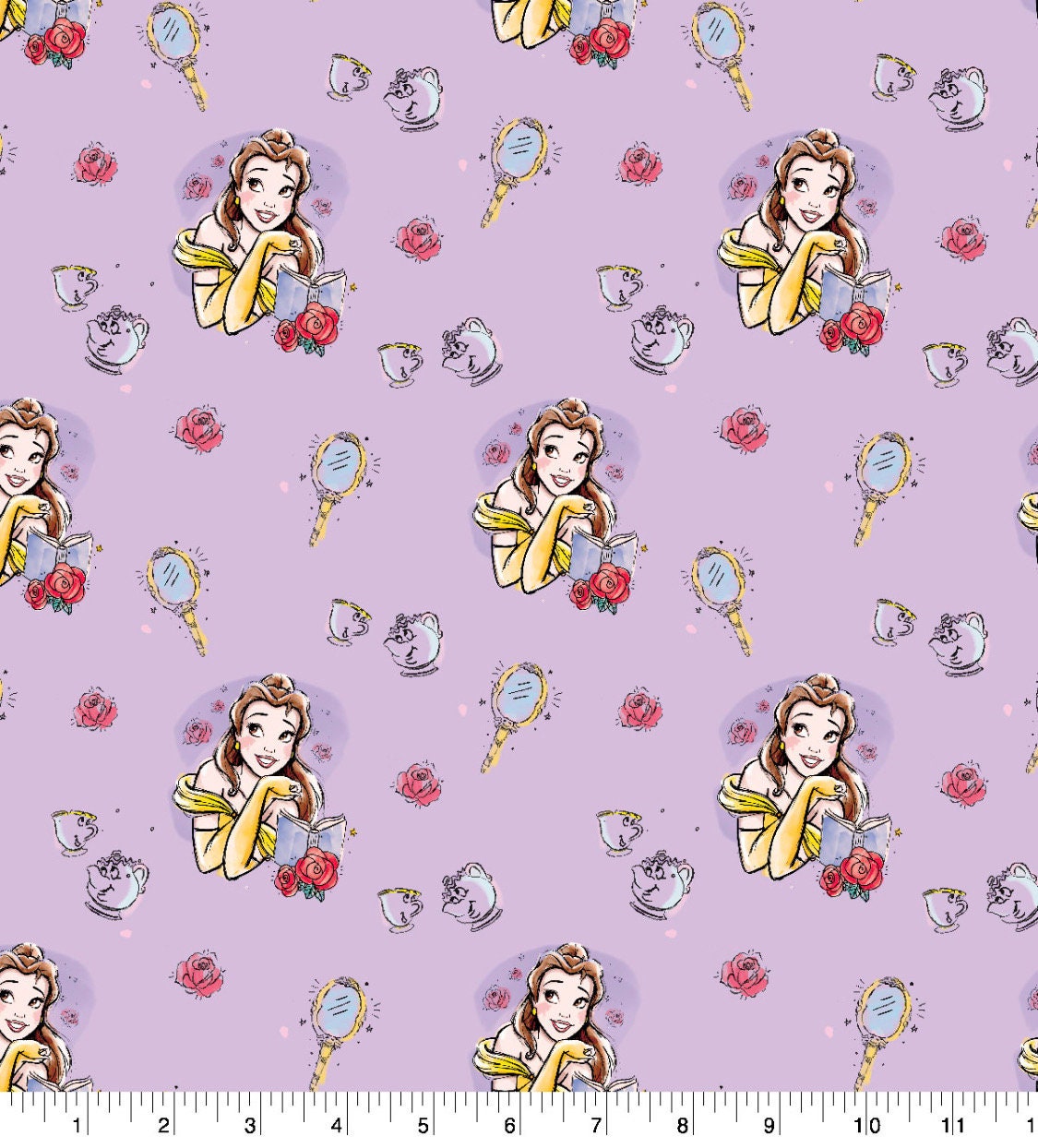 Belle Sketched Cotton Fabric - Beauty and the Beast 100% Cotton -