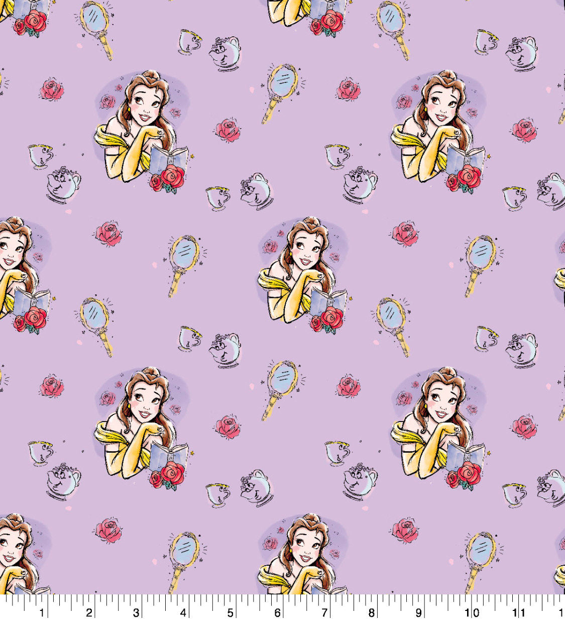 Belle Sketched Cotton Fabric - Beauty and the Beast 100% Cotton - Licensed Fabric