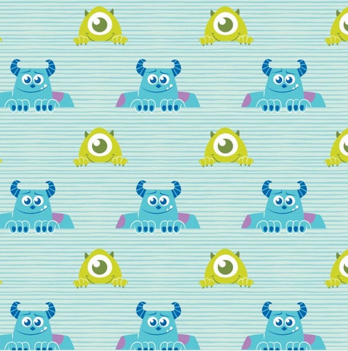 Monsters Inc. Mike and Sully Stripe Cotton Fabric - by the 1/4 yard, 1/2 yard, Continuous cuts - Fat Quarters - 100% Cotton -CAM85300405-01