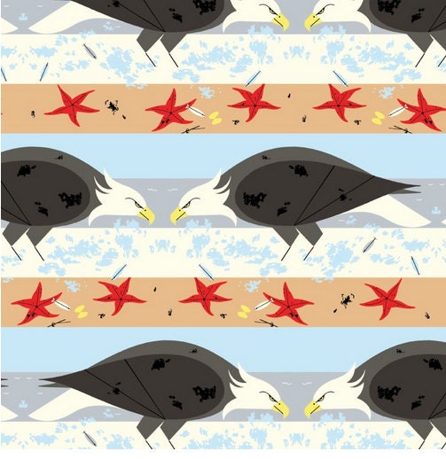 Coastal Eagle - Charley Harper Coastal Poplin Cotton Fabric - 100% Cotton - Fabric Material BIFCH-202