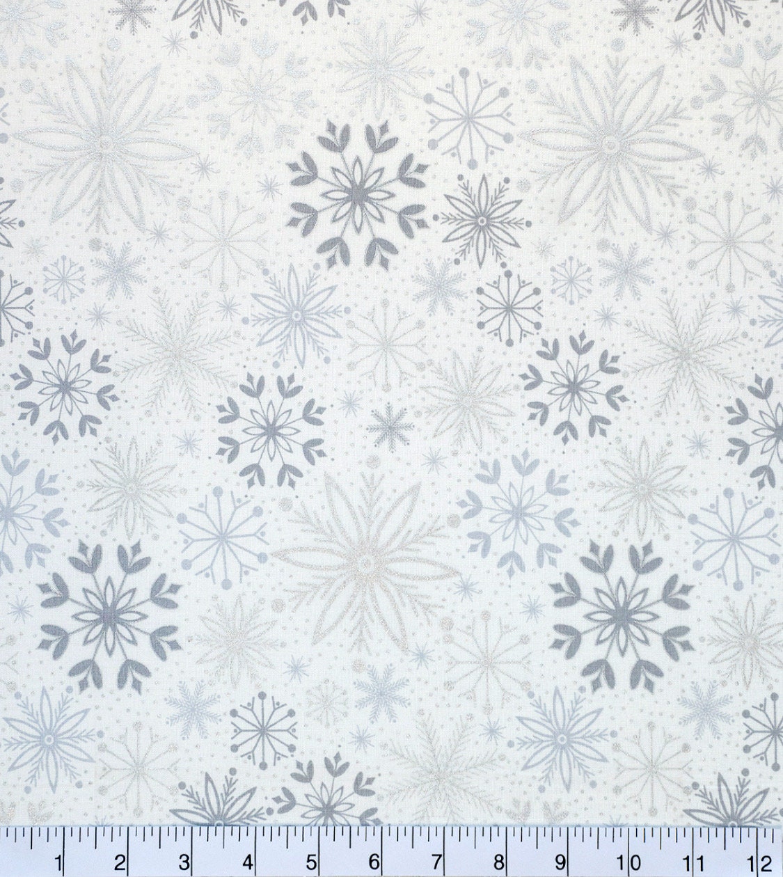 Large Foil Snowflake Christmas Cotton white fabric- metallic accent - 100% Cotton
