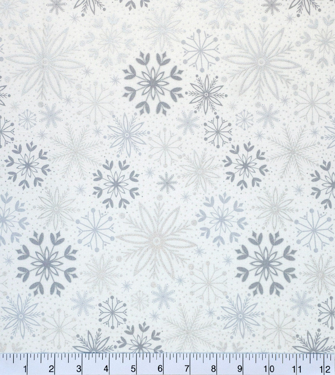Large Foil Snowflake Christmas Cotton white fabric- metallic accent - 100% Cotton