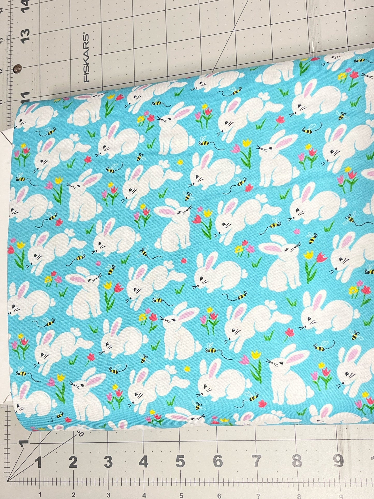 FL-Spring Holidays D45-E Blue - Hippity Hop Bunny Hop- 100% Cotton Continuous Cuts