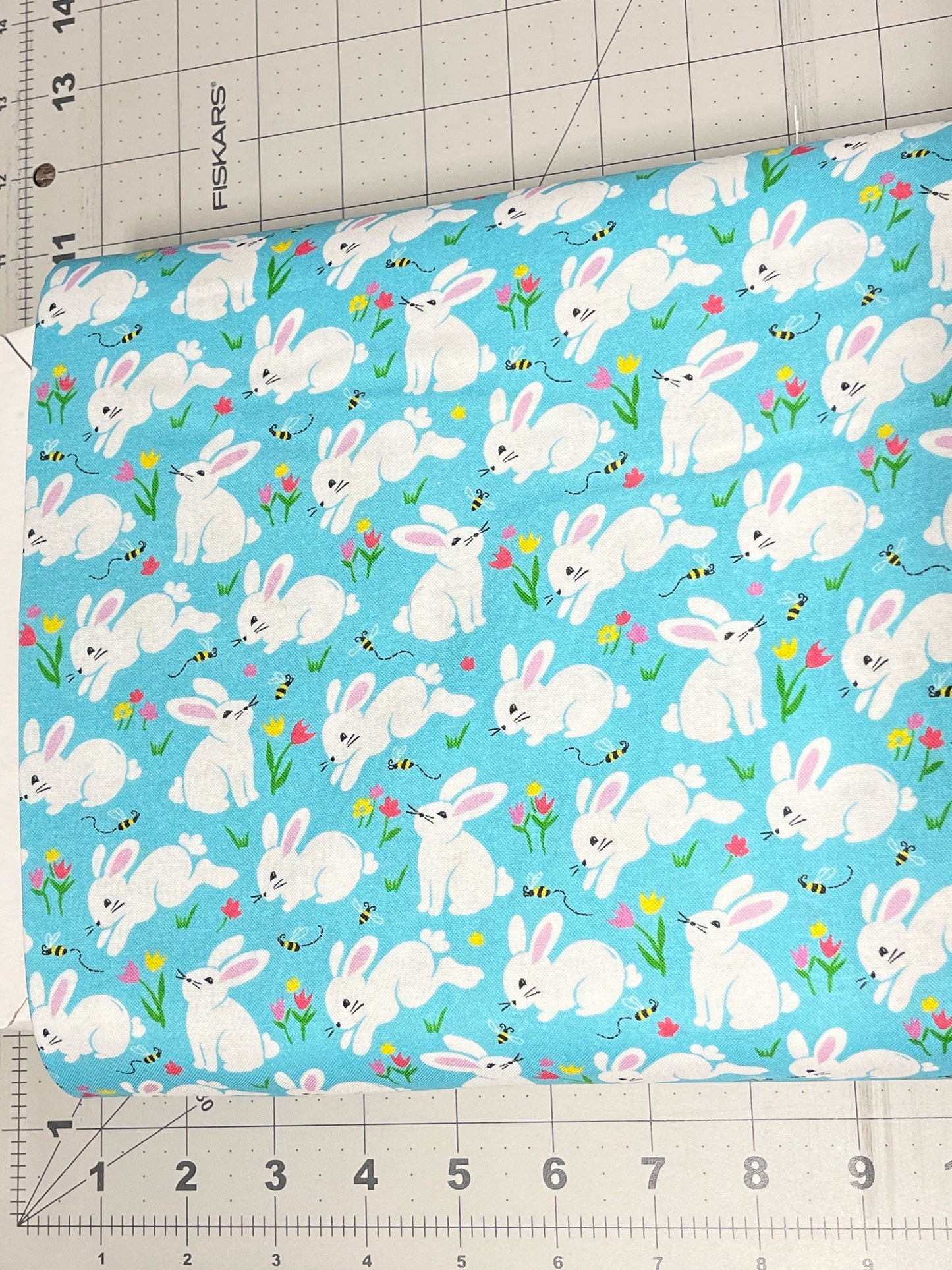 FL-Spring Holidays D45-E Blue - Hippity Hop Bunny Hop- 100% Cotton Continuous Cuts