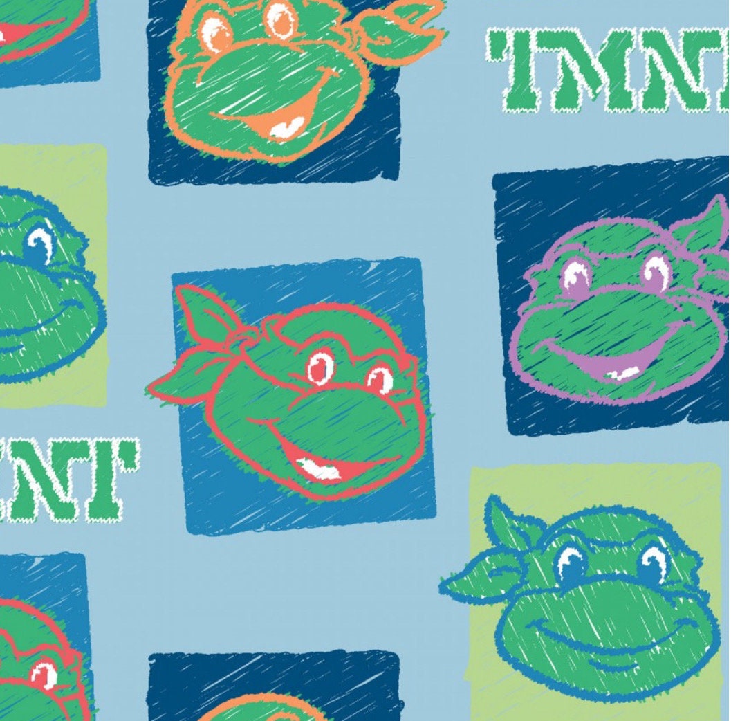 TMNT Fabric-Continuous cuts, Teenage Mutant Ninja Turtles Licensed Fabric - Light blue