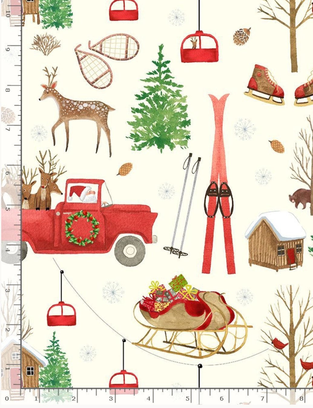 Assorted Christmas holiday Activities Fabric - Fat Quarters- 100% Cotton-by the 1/2 yard CD8977 Assorted Holiday Activities