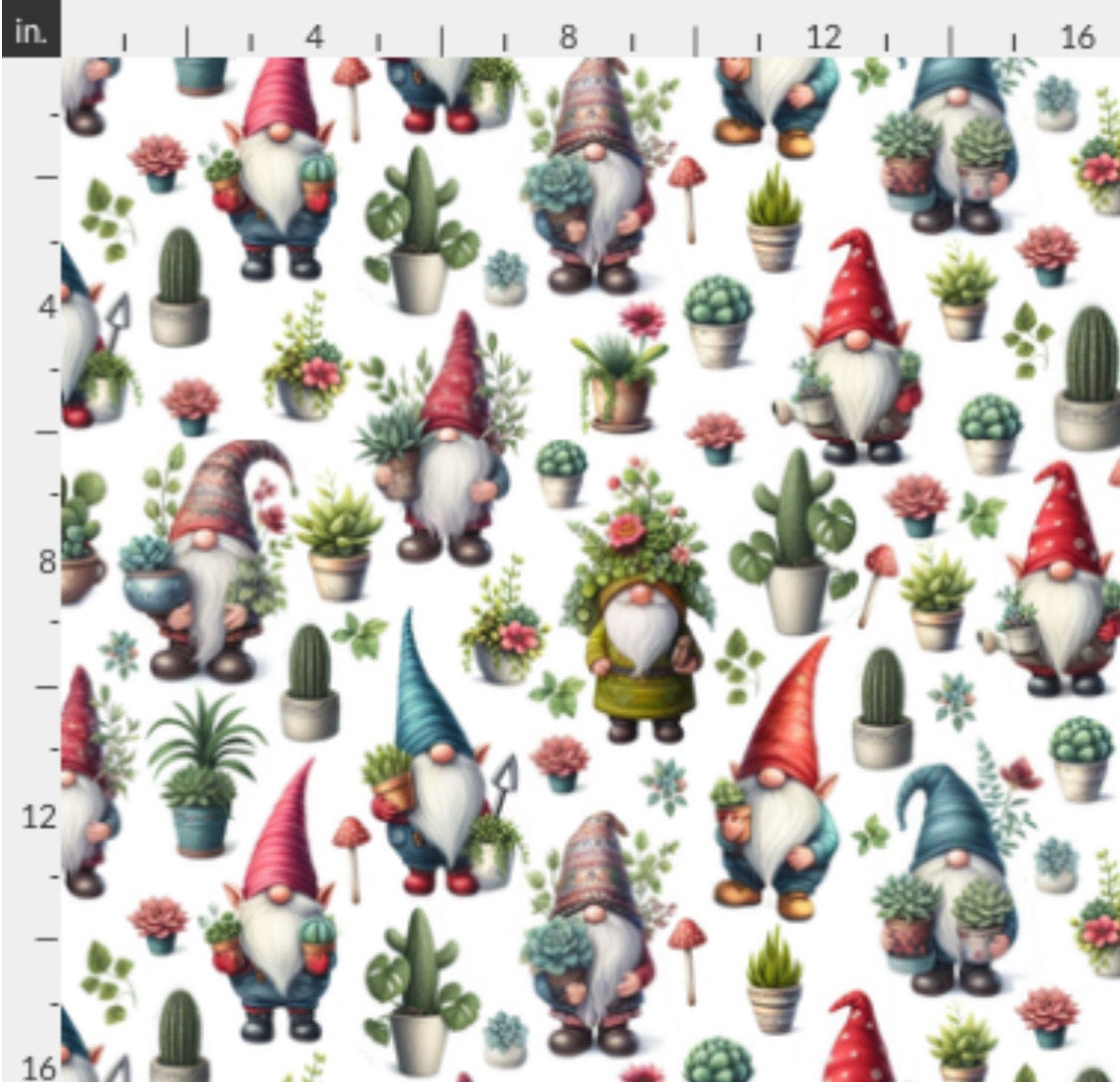 Succulent Gnomes Cotton Fabric - 100% Cotton Drewie Pie Fabrics Exclusive Print