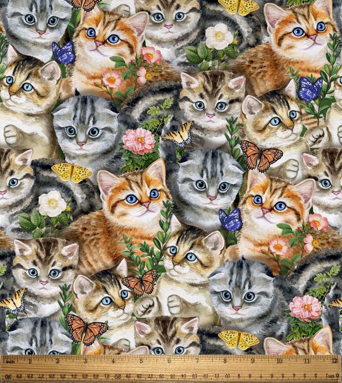 Kittens and Butterflies Novelty Cotton fabric - 100% Cotton - Fabric - Continuous cuts