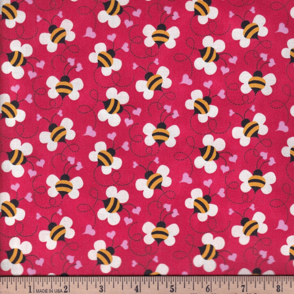 Bees Buzzing in Love Cotton fabric- continuous cuts- 100% Cotton