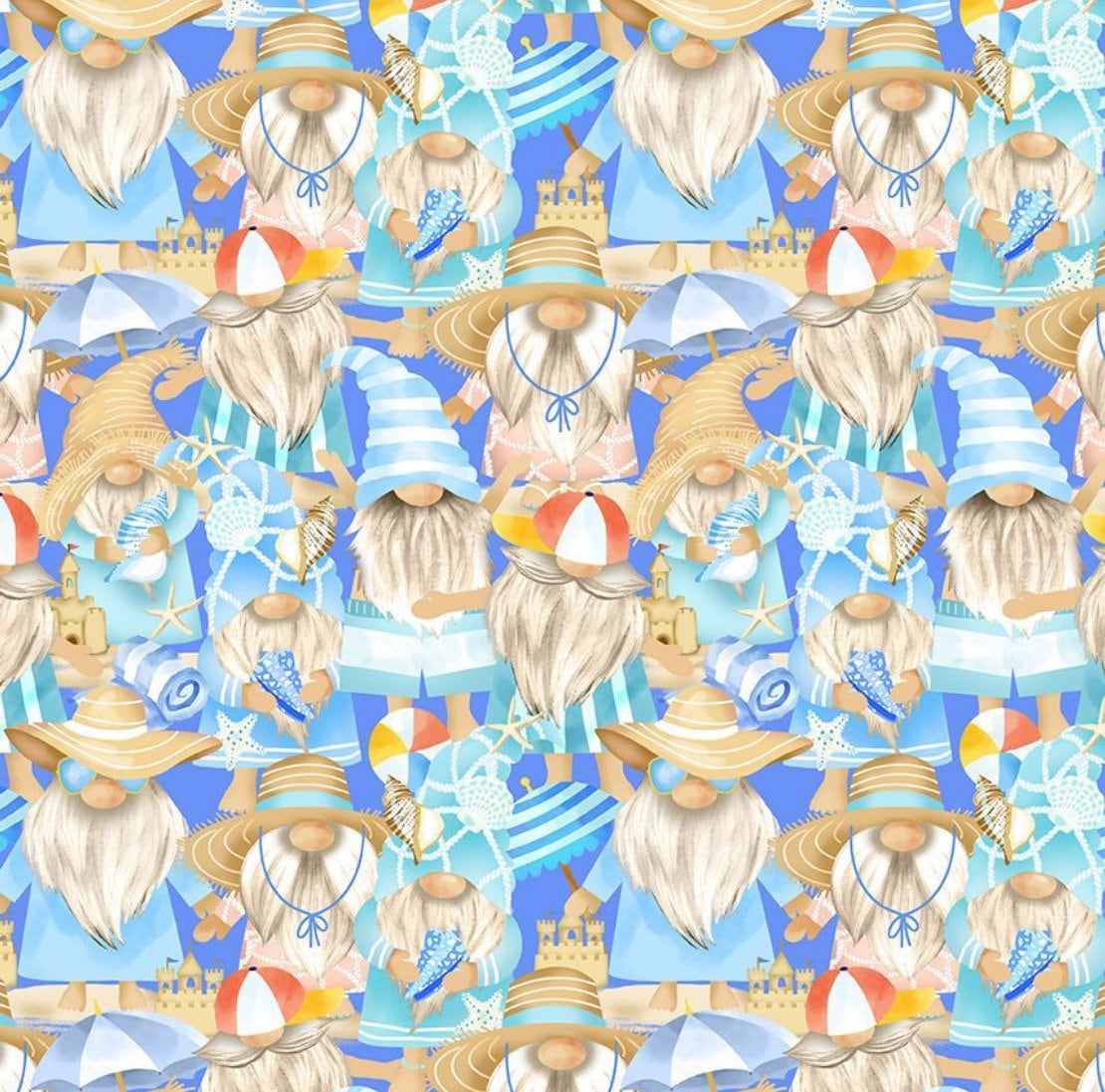 Beach Gnomes Cotton Fabric- Fat Quarters and continuous cuts - 100% Cotton - Timeless Treasures
