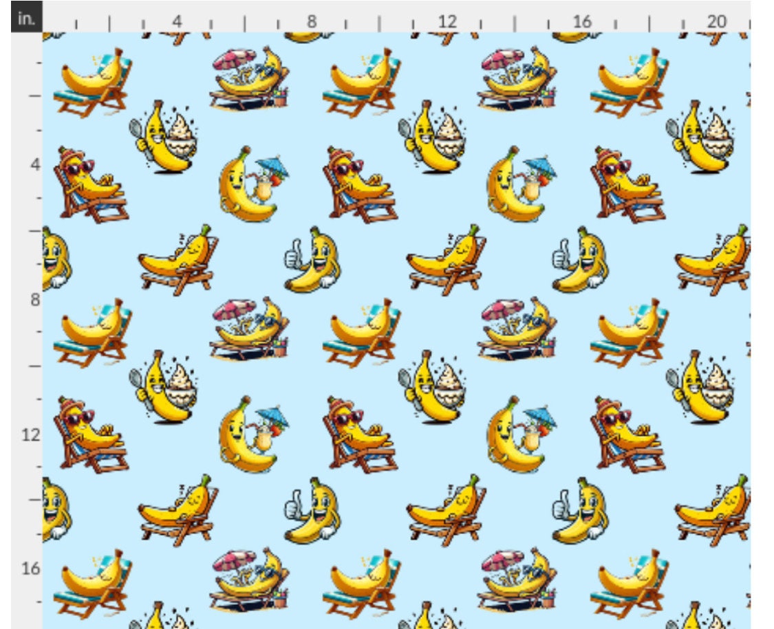 Chillin’ Bananas fabric -100% Cotton - Drewie Pie Fabrics Exclusive print