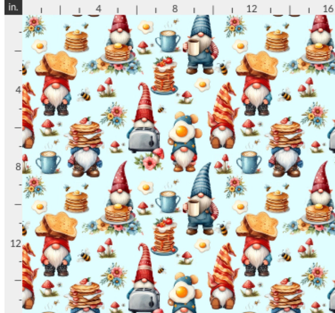 Breakfast Gnomes Cotton Fabric - 100% Cotton Drewie Pie Fabrics Exclusive Print