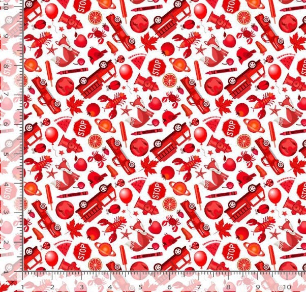 Mini I SPY fabric Red- 100% Cotton -TT-Gail CD2627 Red - I Spy Objects Mini Ispy