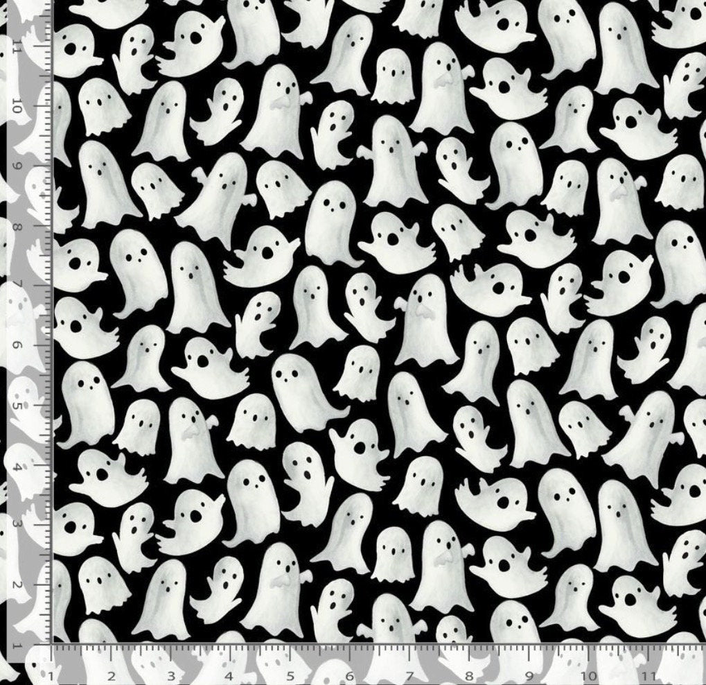 Timeless treasures cotton Halloween fabric- Fabric- Fat Quarters -100% Cotton -TT-Boo CD2931 Black - Ghost