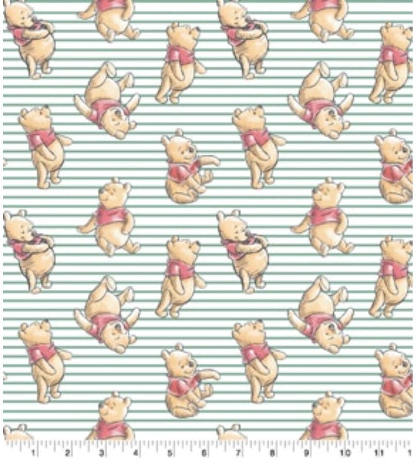 Winnie the Pooh Stripe Cotton Fabric - 100% Cotton - Licensed Fabric