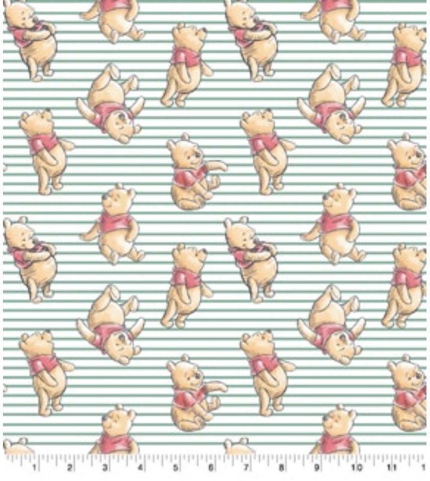 Winnie the Pooh Stripe Cotton Fabric - 100% Cotton - Licensed Fabric