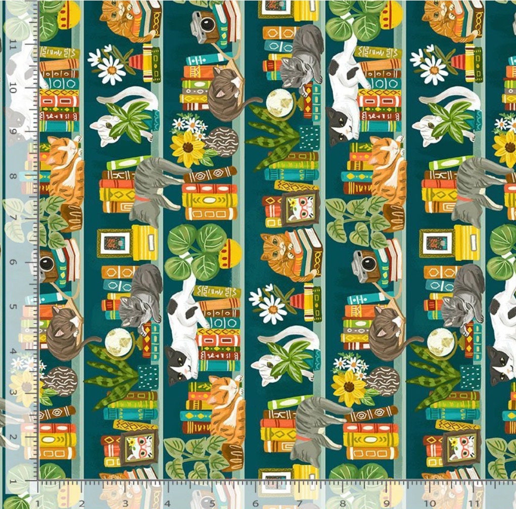 Cats on shelves - cotton fabric 100% Cotton - Fabric ROSIE CD4127 Timeless Treasures