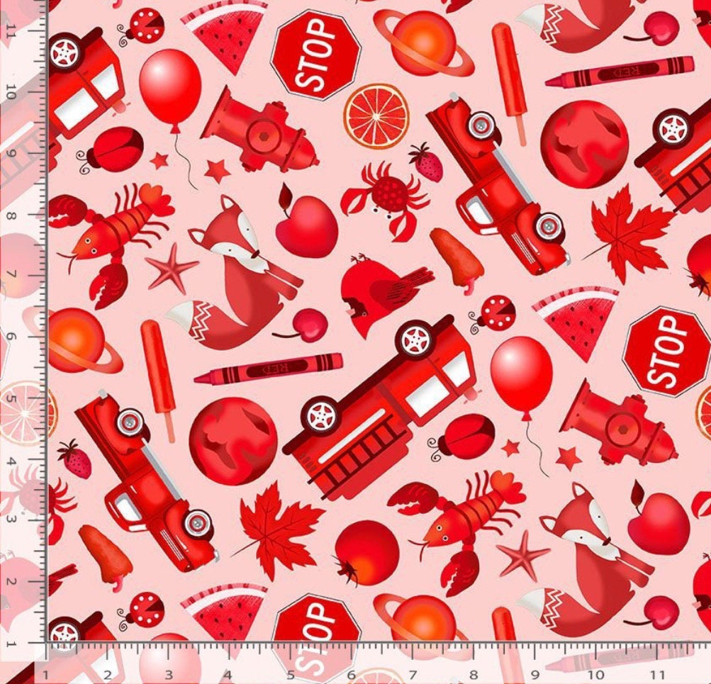I SPY fabric Red- 100% Cotton -TT-Gail CD2620 Red - I Spy Objects