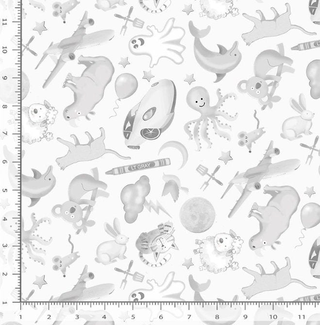 I SPY fabric Gray- 100% Cotton TT-Gail CD2615 Gray - I Spy Objects