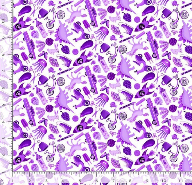 Mini I SPY fabric Purple- 100% Cotton TT-Gail CD2629 Purple - Mini I Spy Objects Ispy