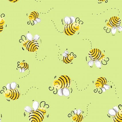 SusyBee Sweet Bees cotton fabric Green- Continuous cuts- 100% Cotton Susy BeeWSBSB20197-820