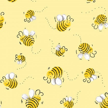 SusyBee Sweet Bees cotton fabric Yellow-Continuous cuts- 100% Cotton Susy Bee WSBSB20197-310
