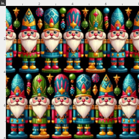 Gnome Nutcrackers on Black Christmas Fabric 100% Cotton -Continuous Cuts