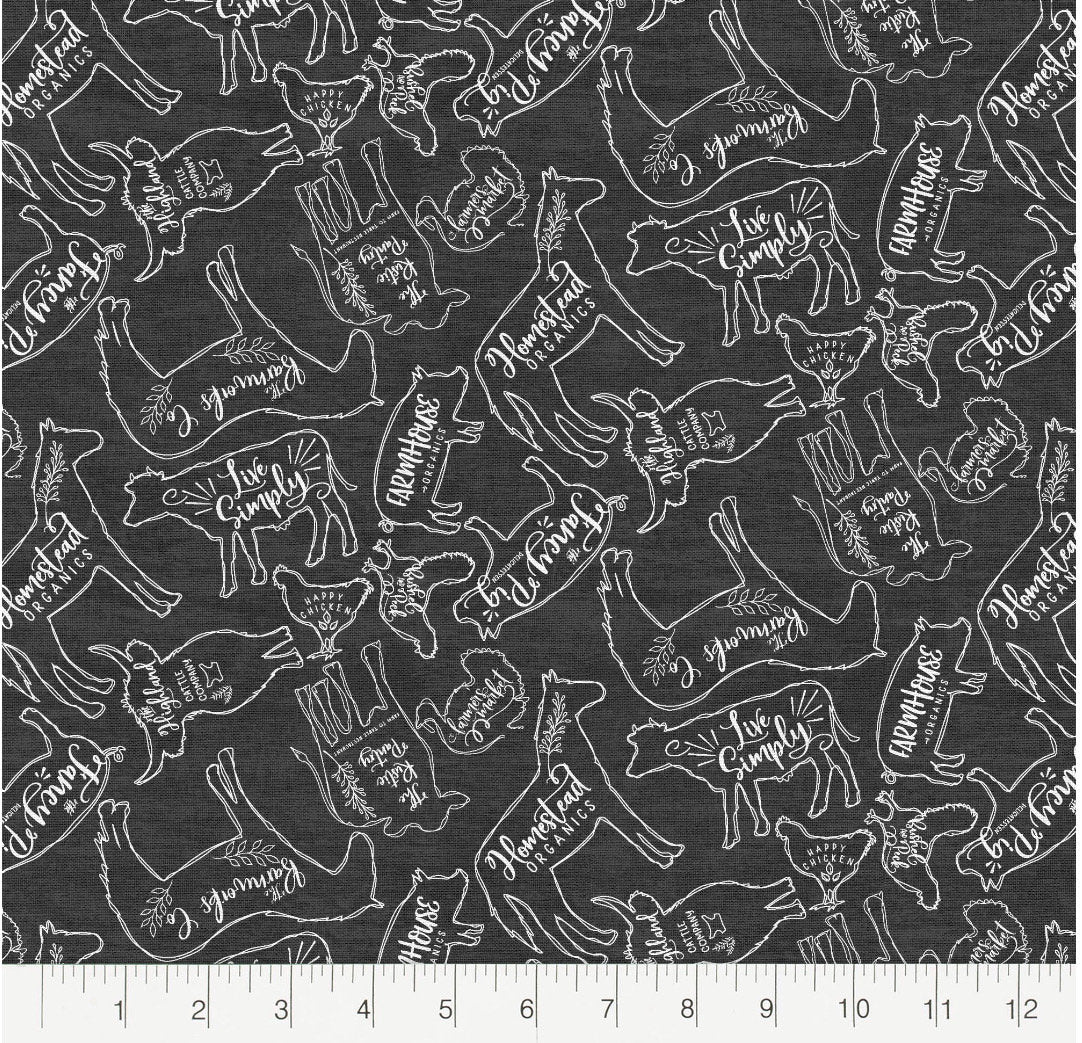 Farm Fresh Black Cotton Fabric 100% Cotton - Fabric Editions