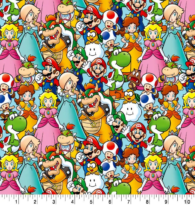 Nintendo Packed Cotton Fabric - 100% Cotton - Super Nintendo - Mario - Princess - Luigi - Yoshi Licensed Fabric