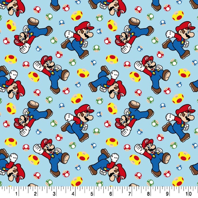 Super Mario Mushroom Toss Fabric - 100% Cotton Fabric - Continuous cuts Licensed Fabric
