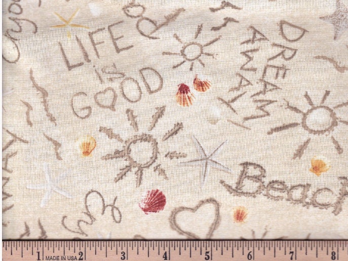 Beach Writing on the Sand Cotton Fabric - Timeless Treasures 100% Cotton -BEACH-C1234 SAND