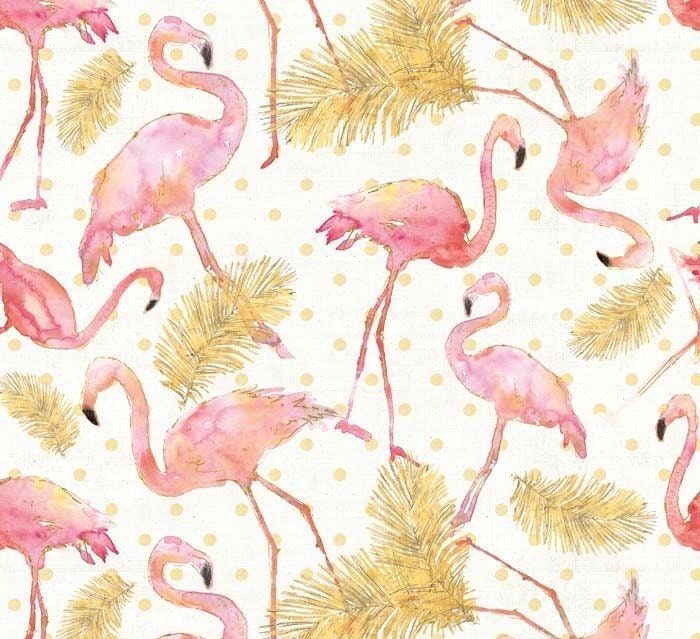 Flamingo Paradise Cotton Fabric- 100% Cotton - DT-Flamingo Paradise WA-4168-8C-1 Pink/Gold - Flamingo Paradise