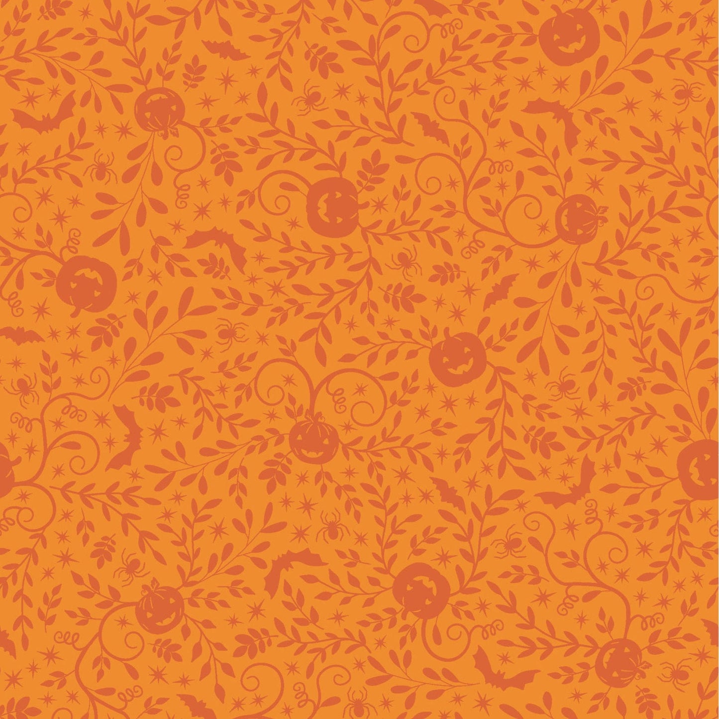 Pumpkins and Potions Pumpkin Vines Orange Halloween Fabric - Kimberbell - Maywood Studios - Cotton Halloween Fabric- MAS10572-O