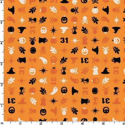 Pumpkins and Potions Halloween Charms Orange Halloween Fabric - Kimberbell - Maywood Studios - Cotton Halloween Fabric MAS10573-O