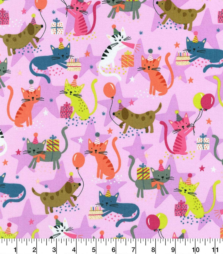 Meow Party Novelty 100% Cotton Fabric- Continuous Cuts- Robert Kaufman Fabrics