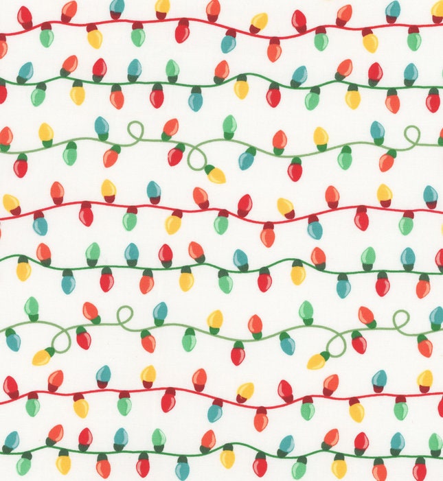 Christmas sting lights on White Holiday 100% Cotton Fabric- continuous cuts - Be Merry 3WI22279-WHT Light Strings - 3 Wishes Fabrics