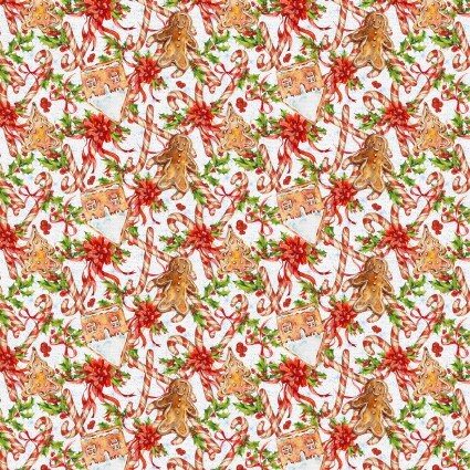Frosty Delights- 100% Cotton Fabric - continuous cuts - Continuous Cuts - Fast Shipping - PSF120-24317 Frosty Delights -Candycane Cookies