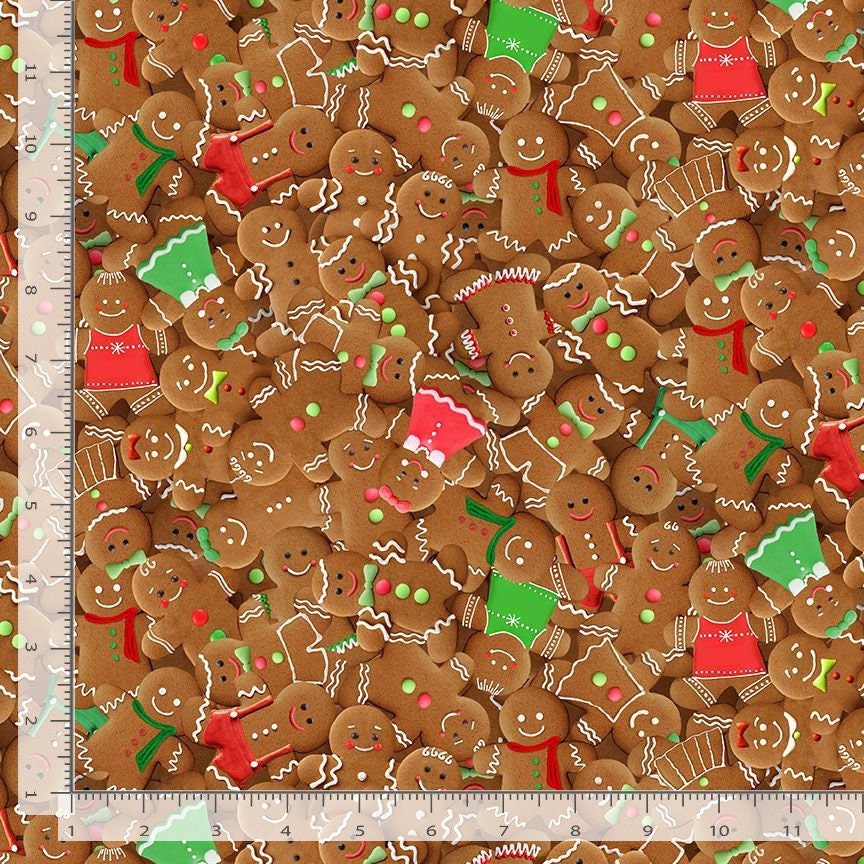 Brown Gingerbread Cookies 100% Cotton fabric - Christmas -Holiday- continuous cuts TT-Holiday CD2961 Brown - Gingerbread Cookies Packed