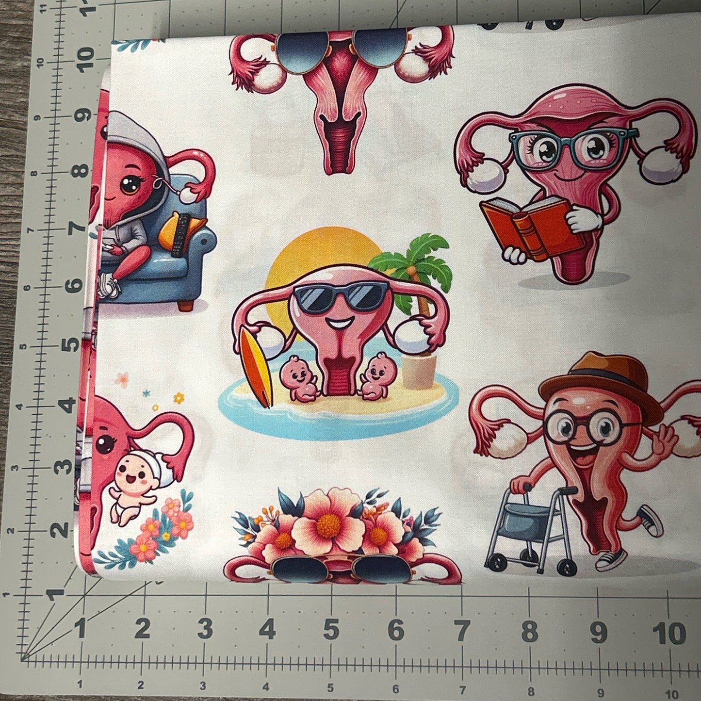 Fun Uterus Women’s Health Cotton Fabric - 100% Cotton - continuous cuts- Drewie Pie Fabrics Exclusive Print