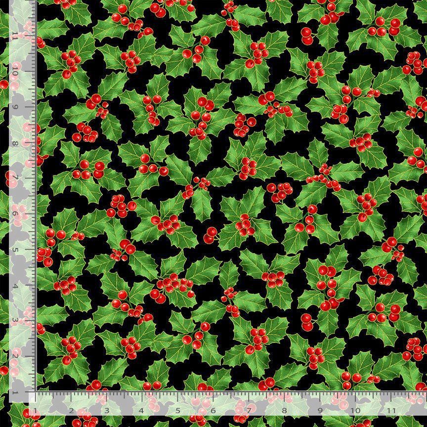 Holly - Fancy Christmas Mistletoe Metallic 100% cotton fabric- continuous cuts- TT-Holiday CM2897
