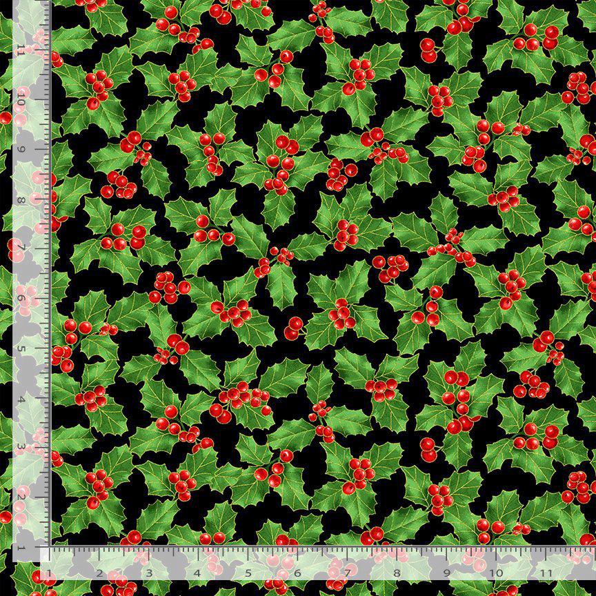 Holly - Fancy Christmas Mistletoe Metallic 100% cotton fabric- continuous cuts- TT-Holiday CM2897