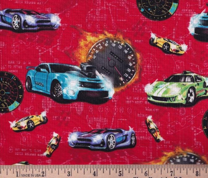Fast and Wild Race Cars Cotton fabric - 100% cotton-Continuous cuts Planes, Trains, Trucks