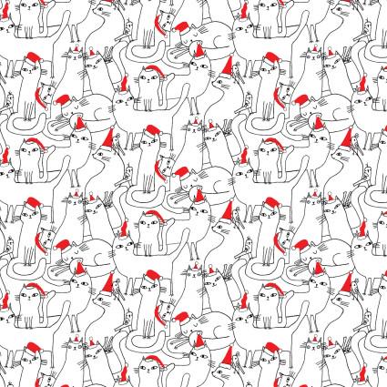 Cats in Hats Christmas Fabric - Fat Quarters- 100% Cotton-by the 1/2 yard CON16233-09 - Benartex Designer Fabrics