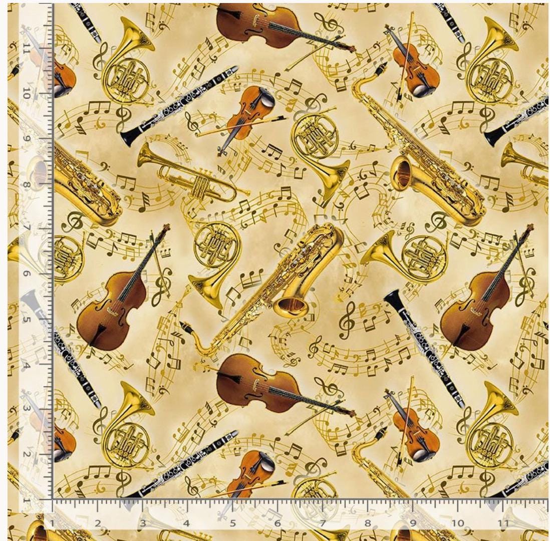 Gold Symphony Cotton Fabric Timeless Treasure 100% Cotton fabric by the 1/4, 1/2 yards-continuous cuts - MUSIC-CM3237